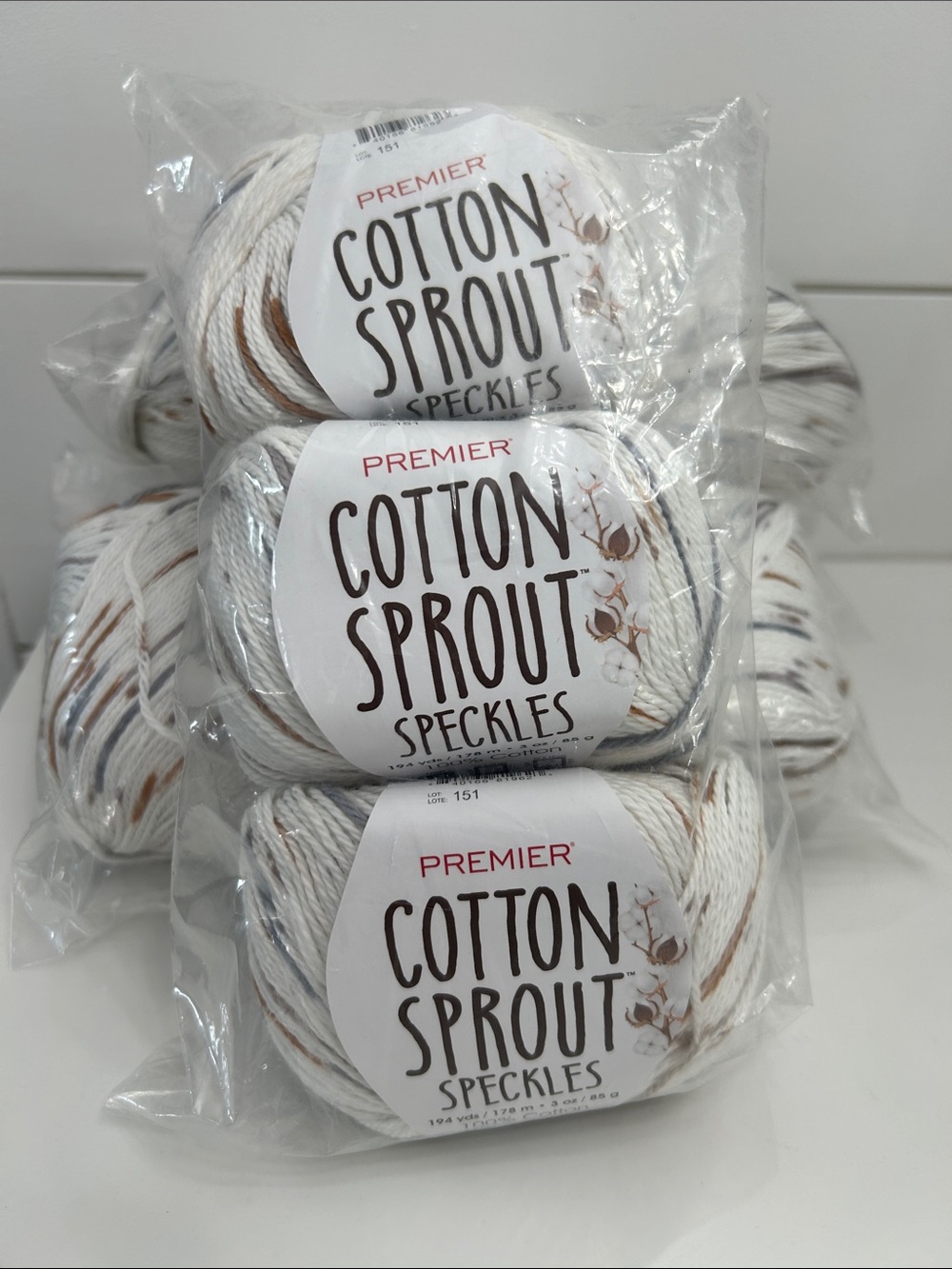 Premier Cotton Sprout Speckles Yarn - White with Brown & Gray Flecks